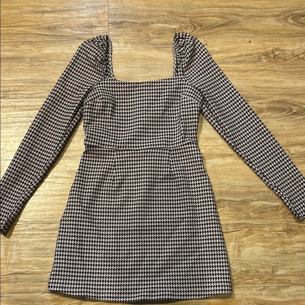 Elegant Black and White Houndstooth Dress
